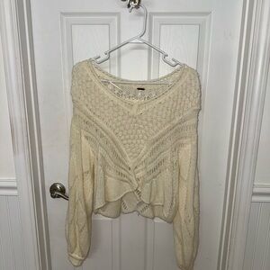Free People Ivory V-Neck Sweater